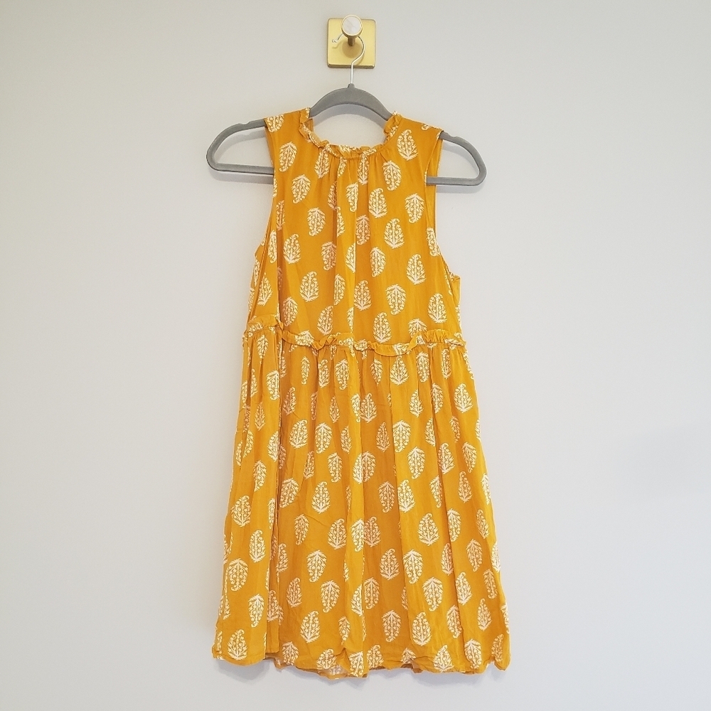 Lucky Brand Mustard Yellow Leaf Babydoll Dress Small Sleeveless Cotton Blend - Picture 1 of 12